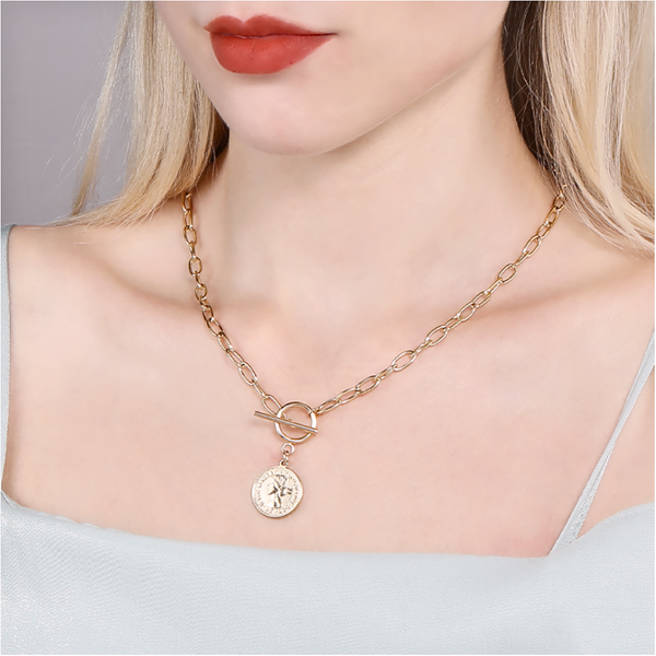 DAILY DEAL Coin Toggle Necklace - Stainless Steel