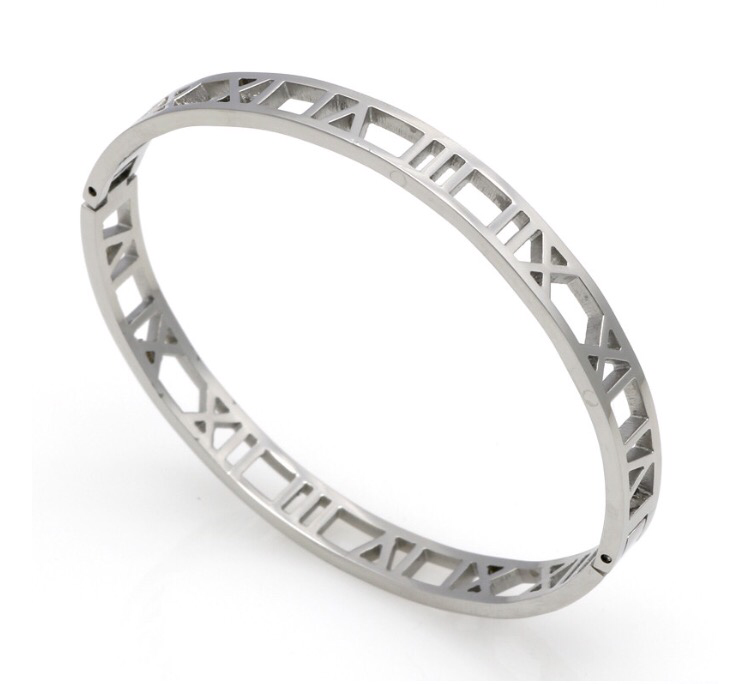 Roman Numeral Stainless Steel Bangle Large