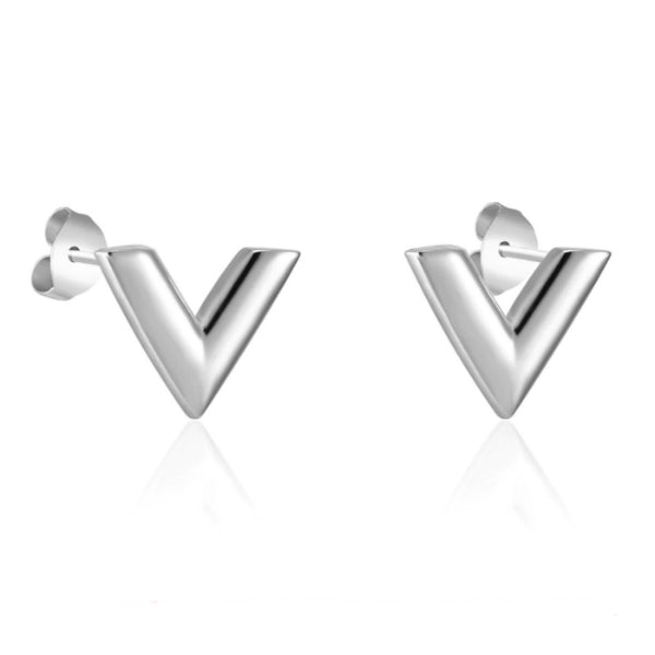 V Earrings Women Studs, Lv Earrings Rose Gold, Silver V Earrings